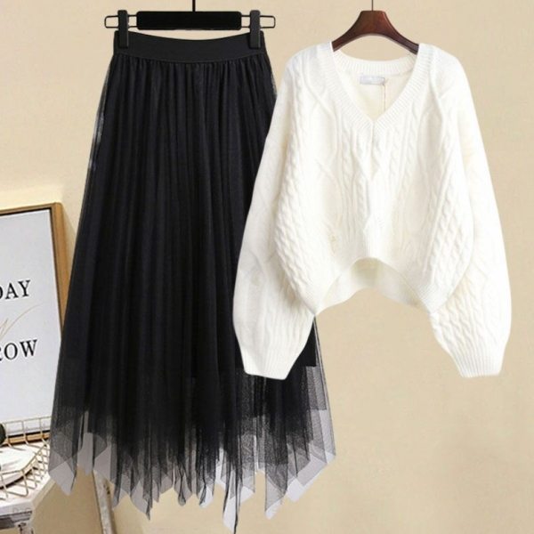 ホワイト/セーター+スカート/セット