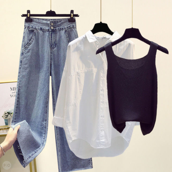 ブラック/タンクトップ+ホワイト/シャツ+ブルー/パンツ