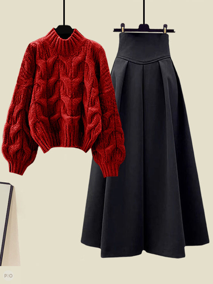レッド/セーター＋ブラック／スカート