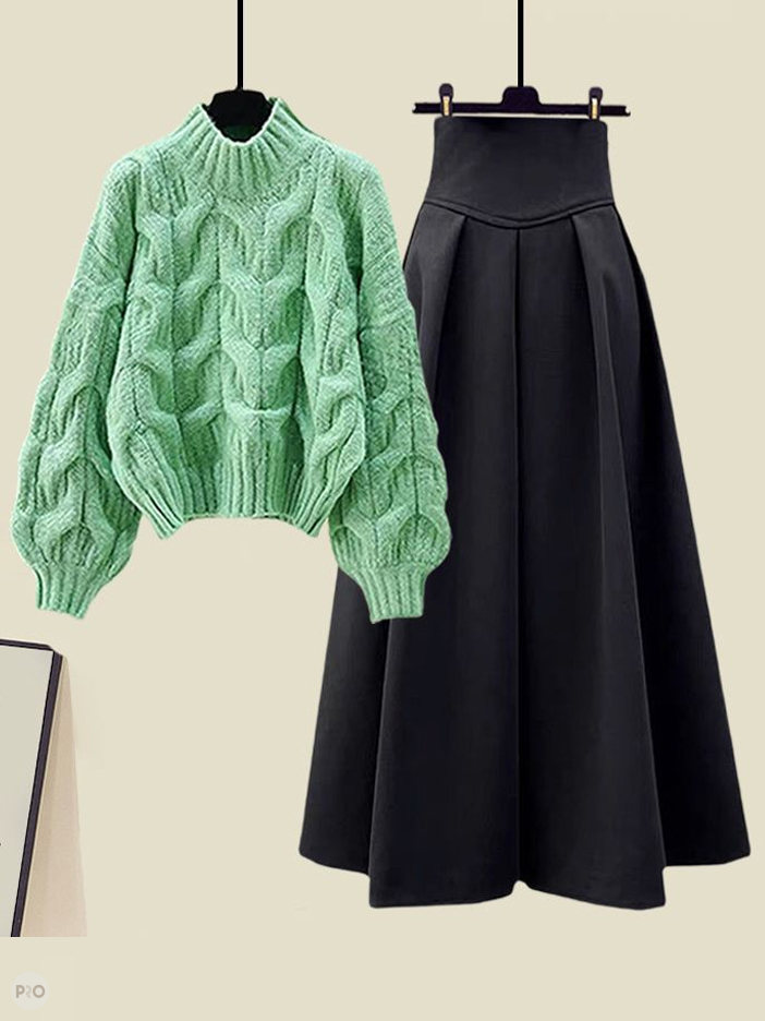 グリーン/セーター＋ブラック/スカート